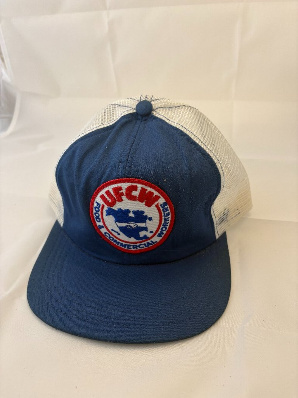 Vintage UFCW Local 2000 Commercial Workers Union Trucker Hat Blue White Snapback
